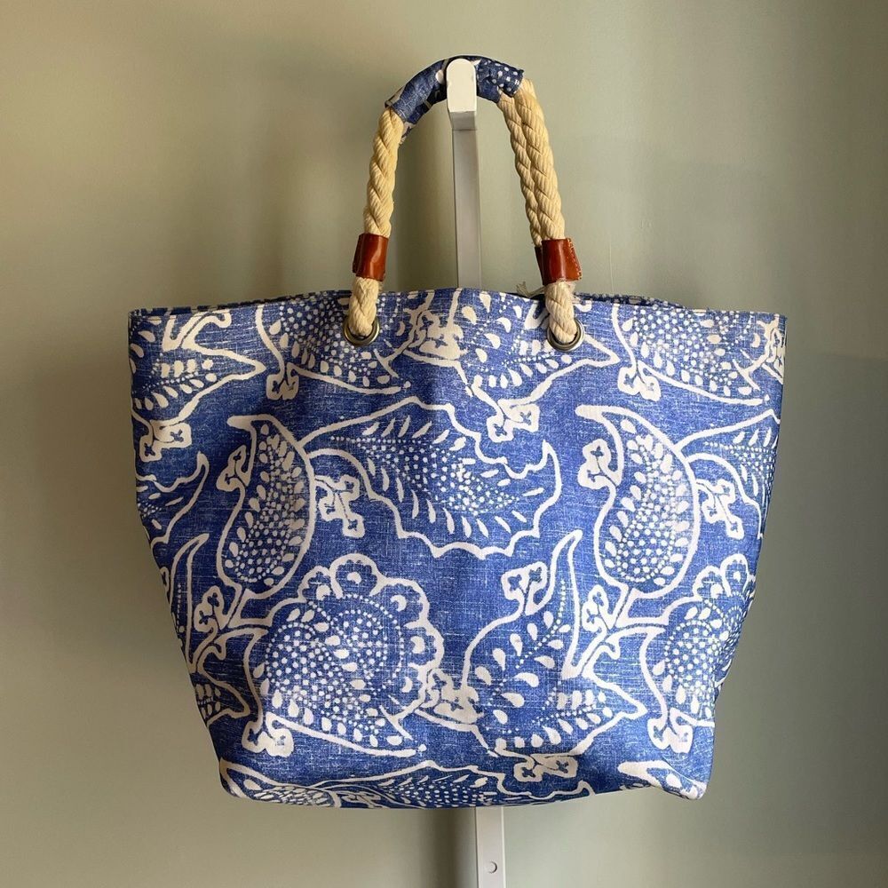 Blue & White Canvas Tote with Rope Handles